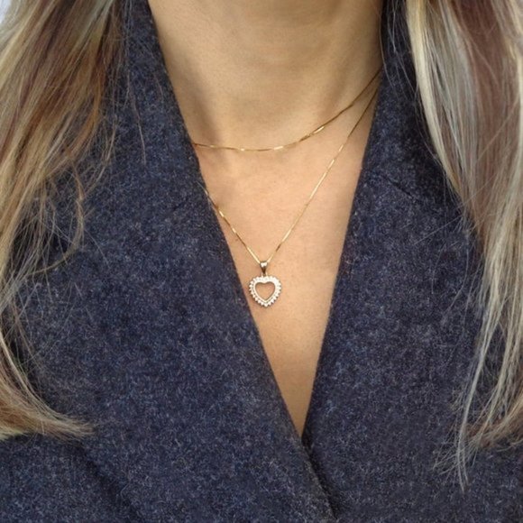 High Quality Genuine 10K Gold Heart Pendant Necklace Stamped 10K With CZ Stones - Picture 4 of 5